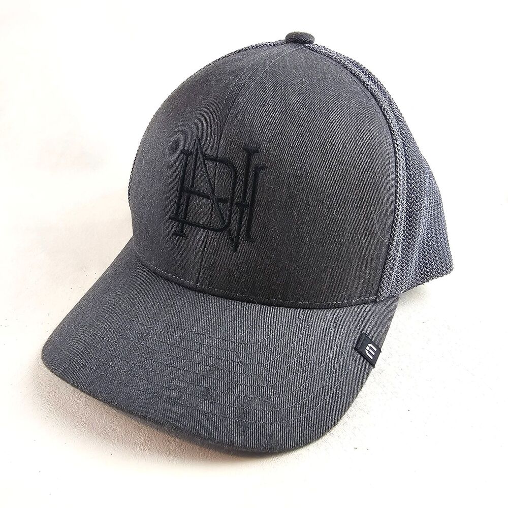 Travis Mathew Flexfit 110 Trucker Hat Black Snapback Mesh Back Embroidered Logo